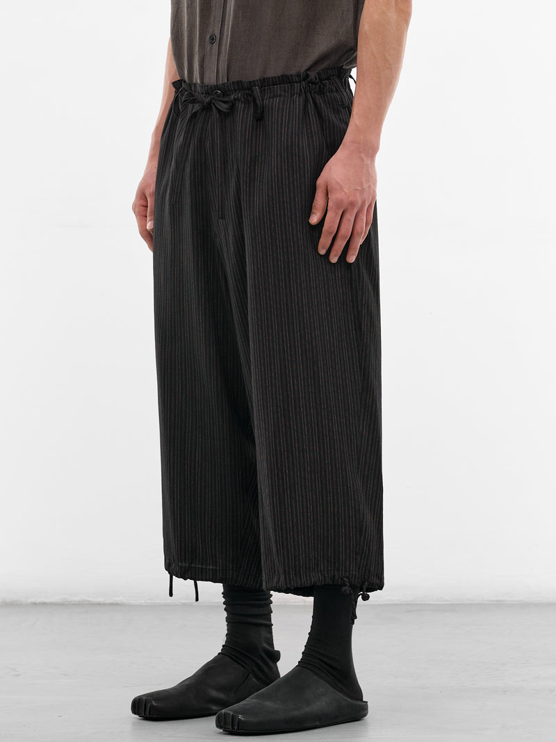Black Striped Cropped Wide Trousers (HK-P54-227-1-BLACK)