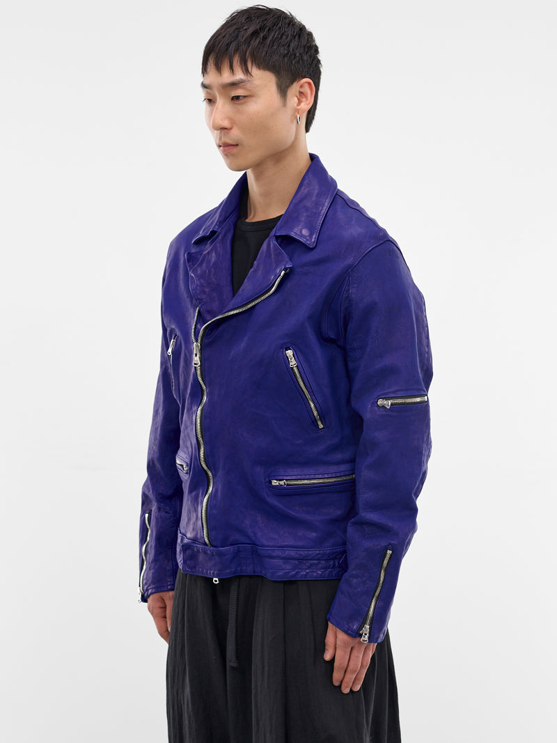 Blue Leather Double-Rider Jacket (HK-Y99-705-1-BLUE)