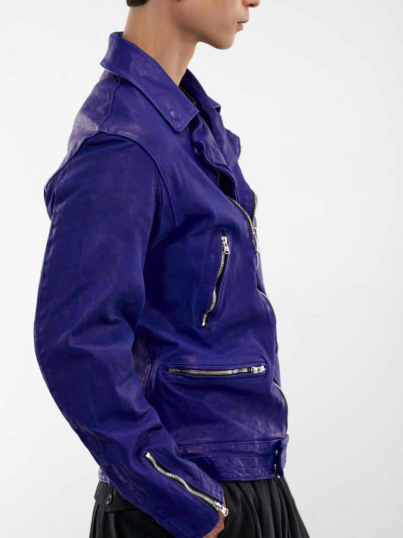 Blue Leather Double-Rider Jacket (HK-Y99-705-1-BLUE)