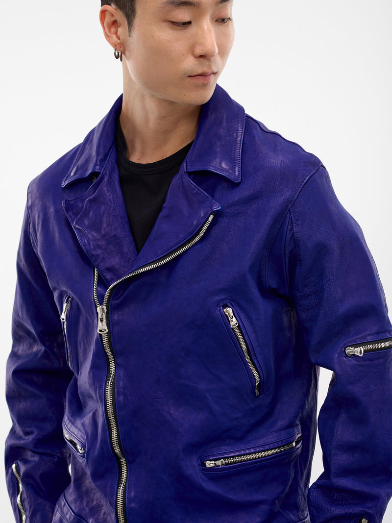 Blue Leather Double-Rider Jacket (HK-Y99-705-1-BLUE)