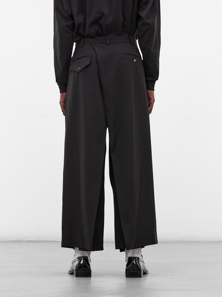 Black Wool Hakama Trousers (HAKAMA-LONG-MATTE-SHINY-BLACK)