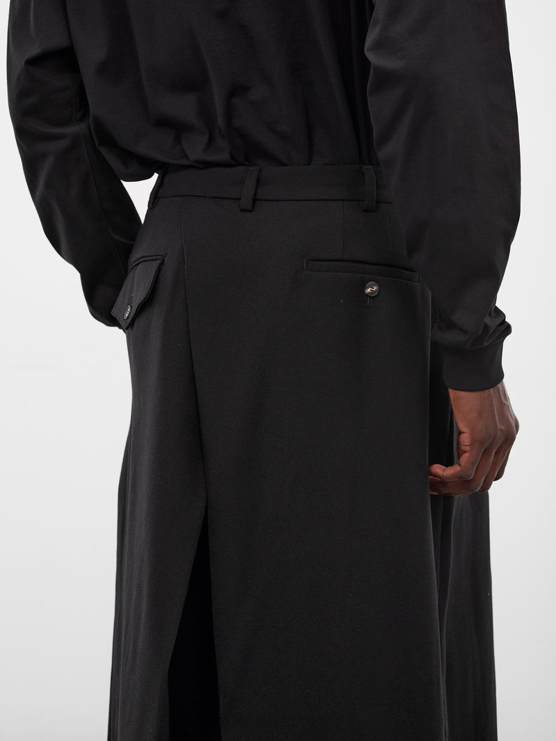 Black Wool Hakama Trousers (HAKAMA-LONG-MATTE-SHINY-BLACK)