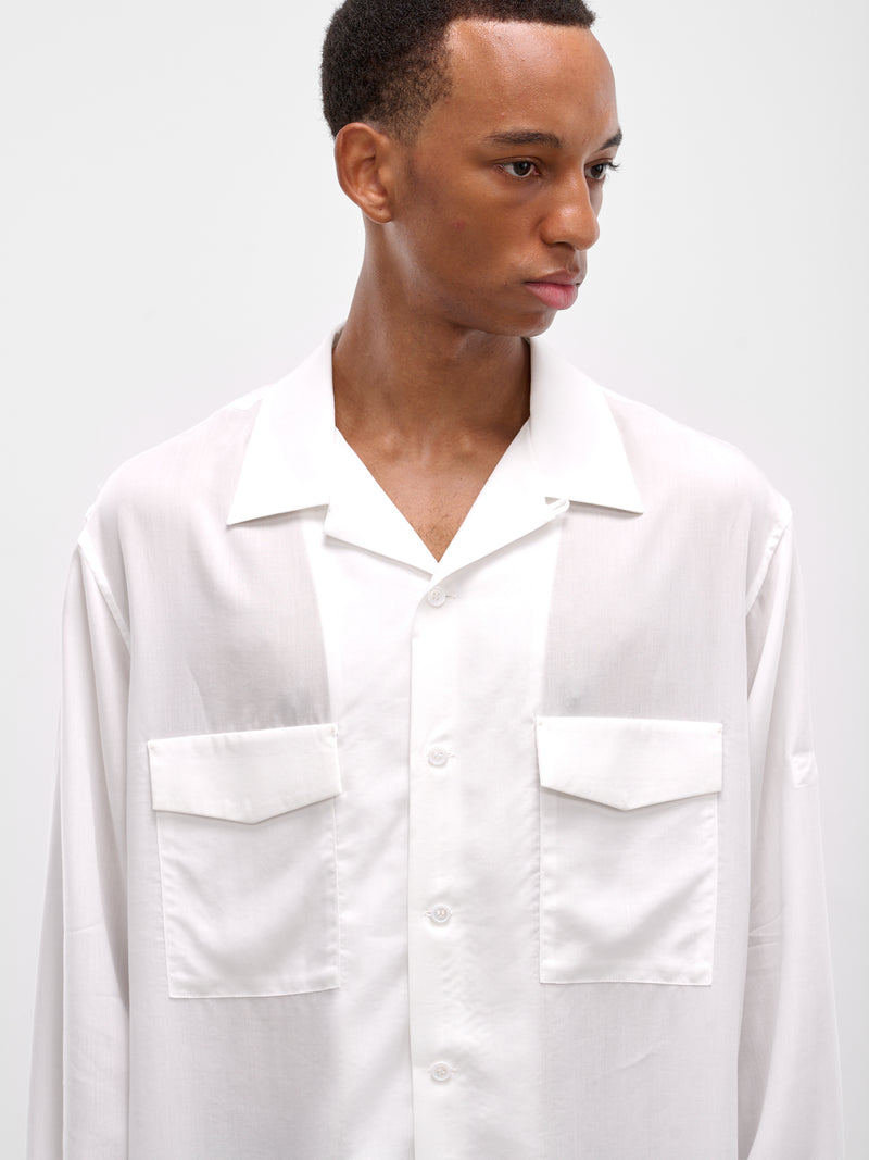 White Oversized Pocket Button-Up Shirt (HL-B91-250-1-WHITE)