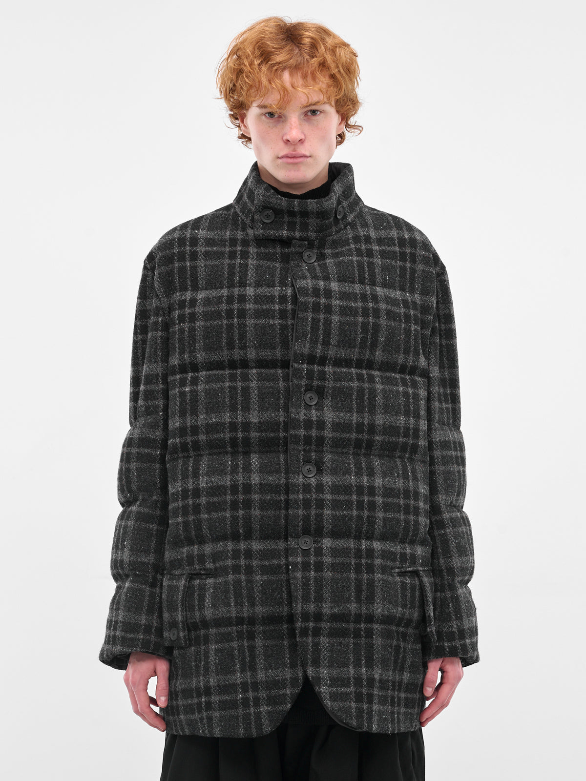 Black Plaid Wool Puffer Jacket (HL-J39-112-1-BLACK)
