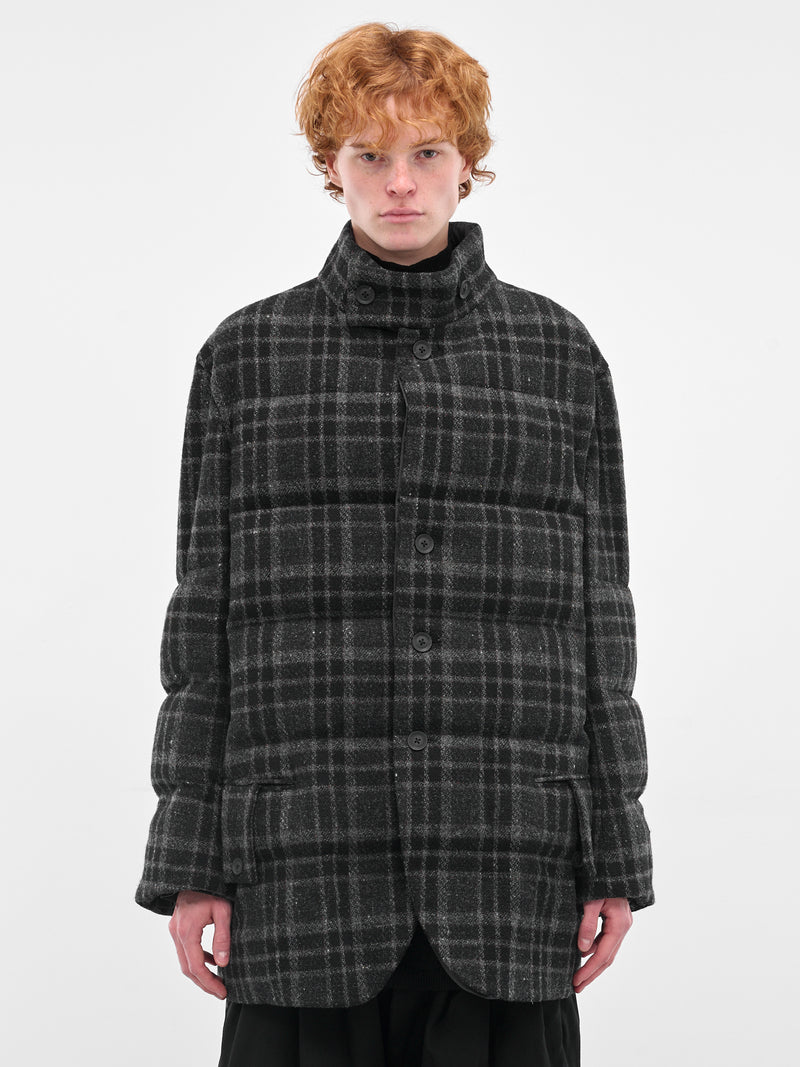 Black Plaid Wool Puffer Jacket (HL-J39-112-1-BLACK)