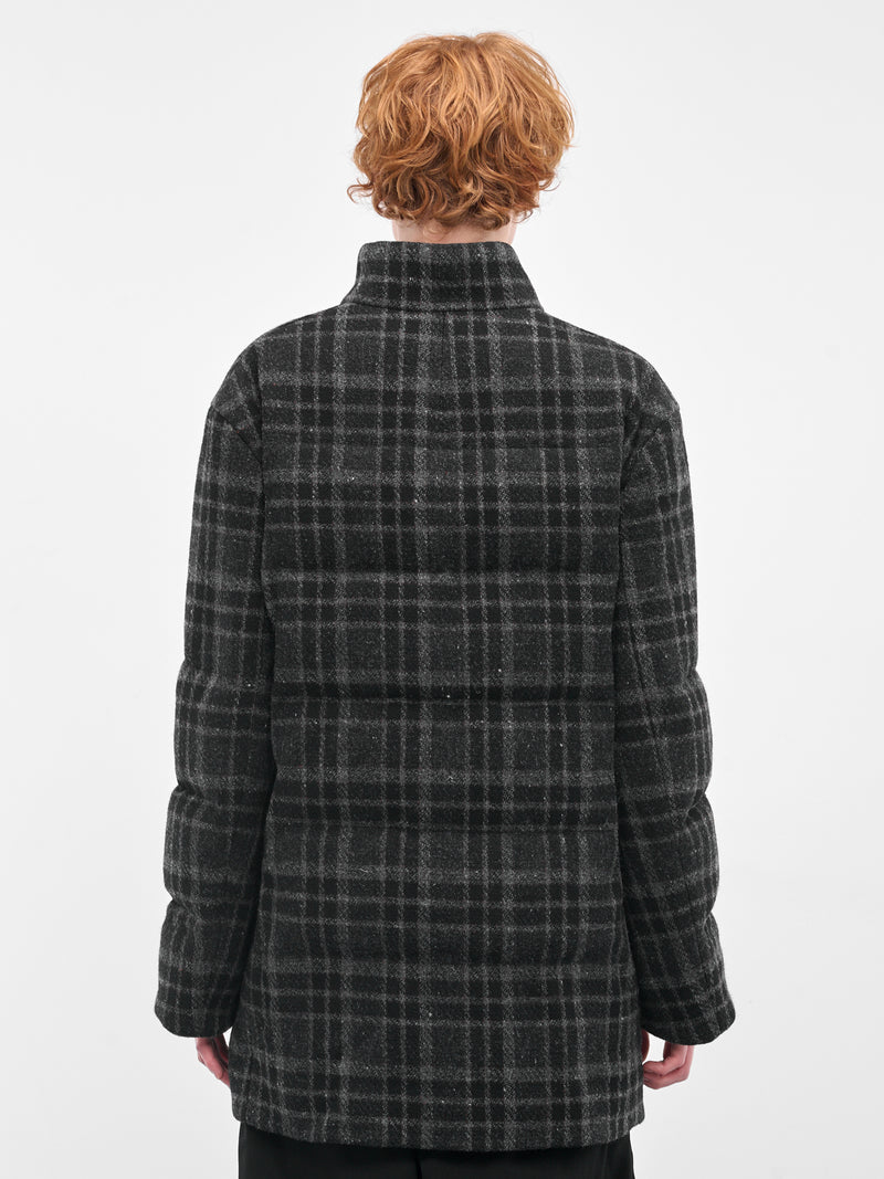 Black Plaid Wool Puffer Jacket (HL-J39-112-1-BLACK)