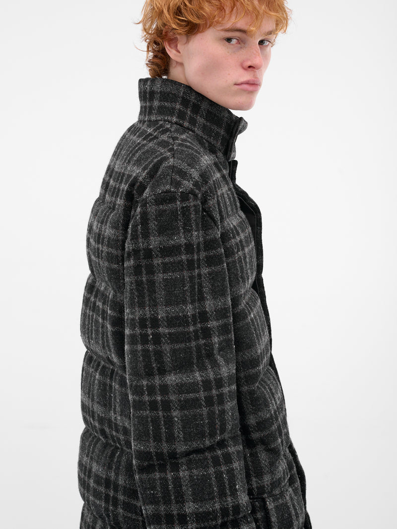 Black Plaid Wool Puffer Jacket (HL-J39-112-1-BLACK)