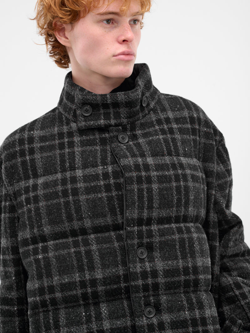 Black Plaid Wool Puffer Jacket (HL-J39-112-1-BLACK)