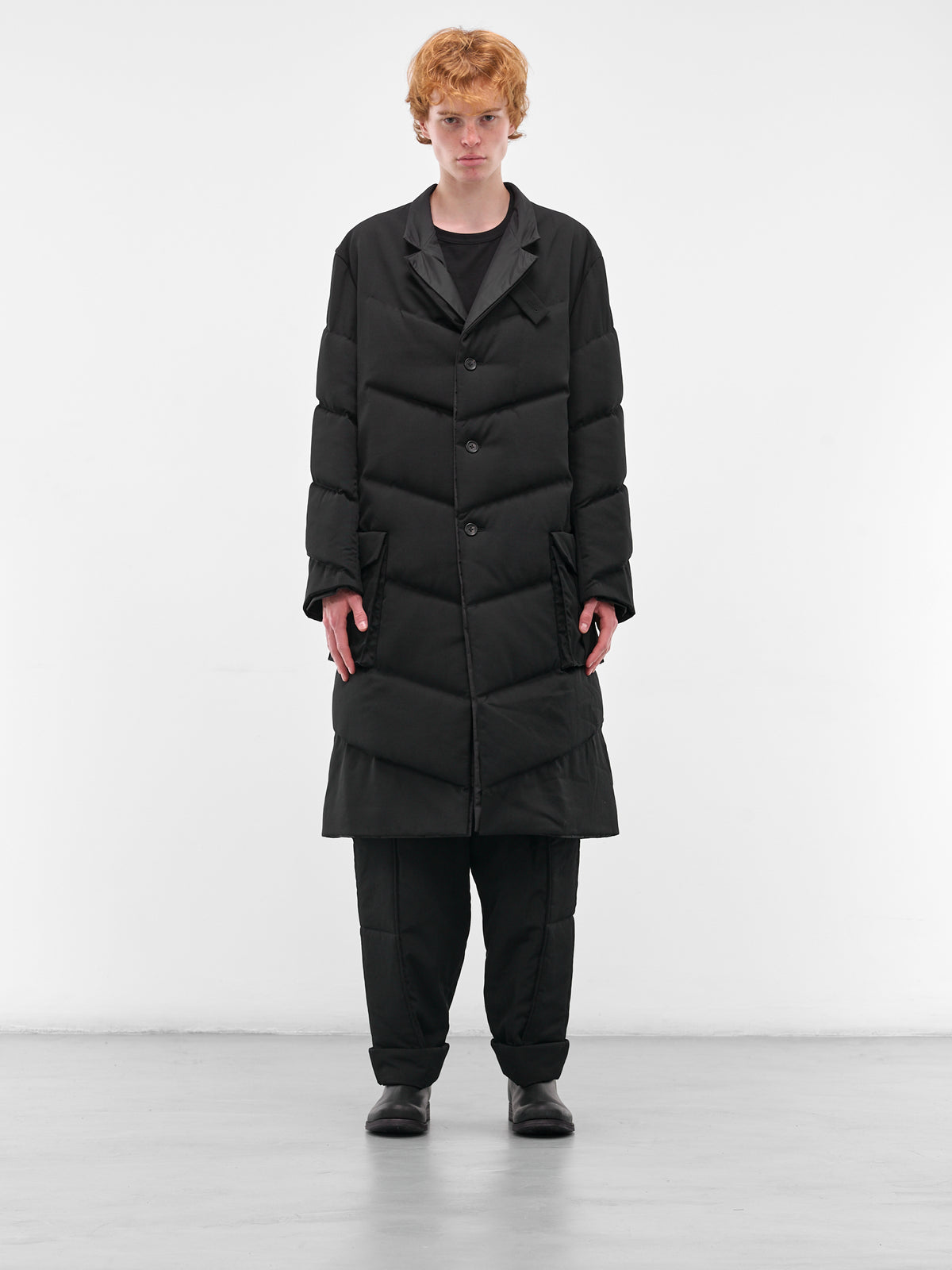 Black Diagonal Quilted Padded Coat (HL-J43-835-BLACK)