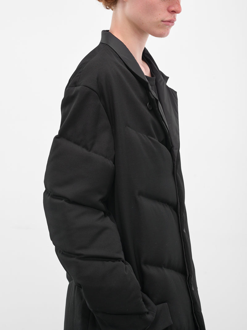 Black Diagonal Quilted Padded Coat (HL-J43-835-BLACK)