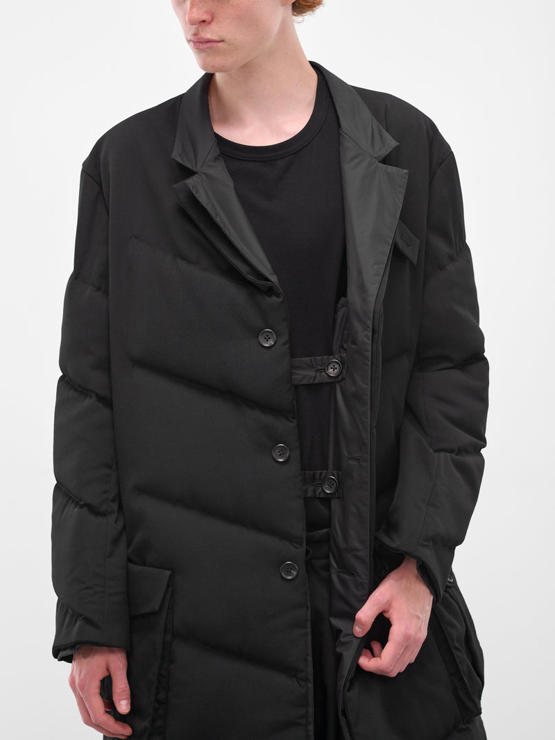 Black Diagonal Quilted Padded Coat (HL-J43-835-BLACK)