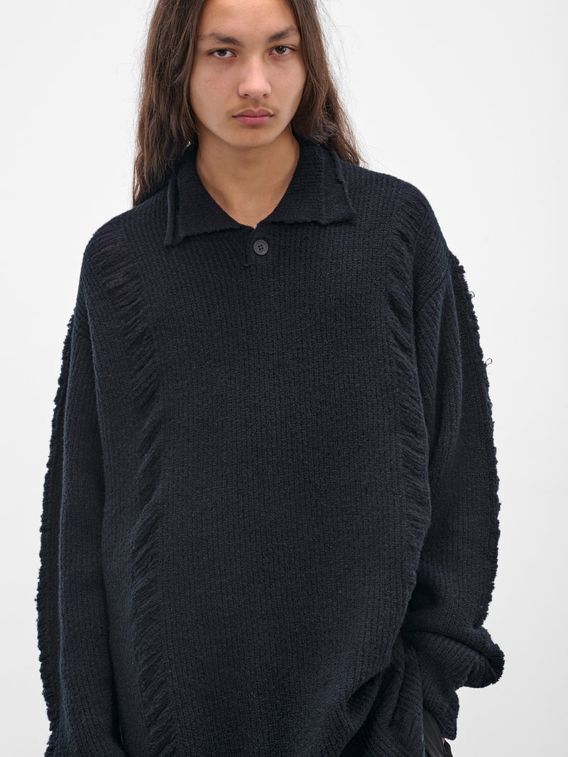 Navy Knit Distressed Polo Sweater (HL-K16-194-2-NAVY)