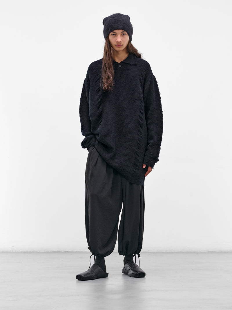 Navy Knit Distressed Polo Sweater (HL-K16-194-2-NAVY)