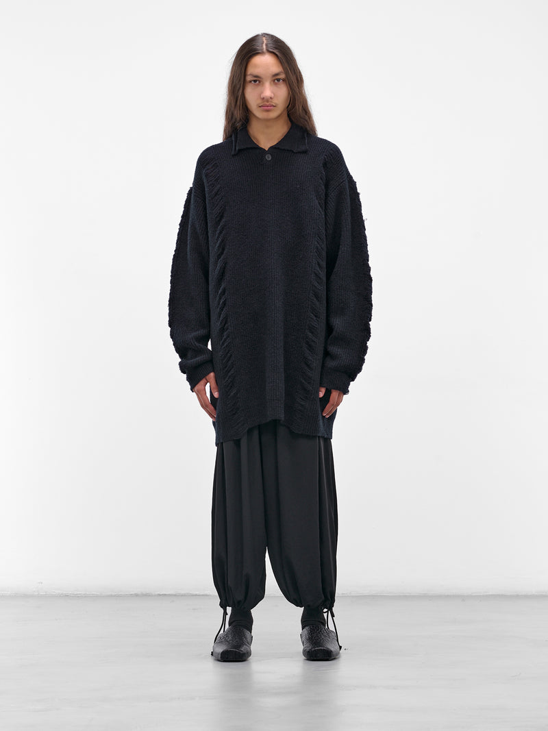 Navy Knit Distressed Polo Sweater (HL-K16-194-2-NAVY)