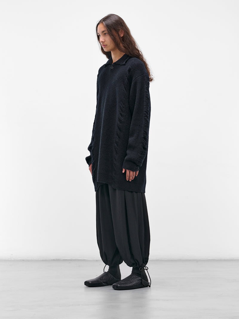 Navy Knit Distressed Polo Sweater (HL-K16-194-2-NAVY)