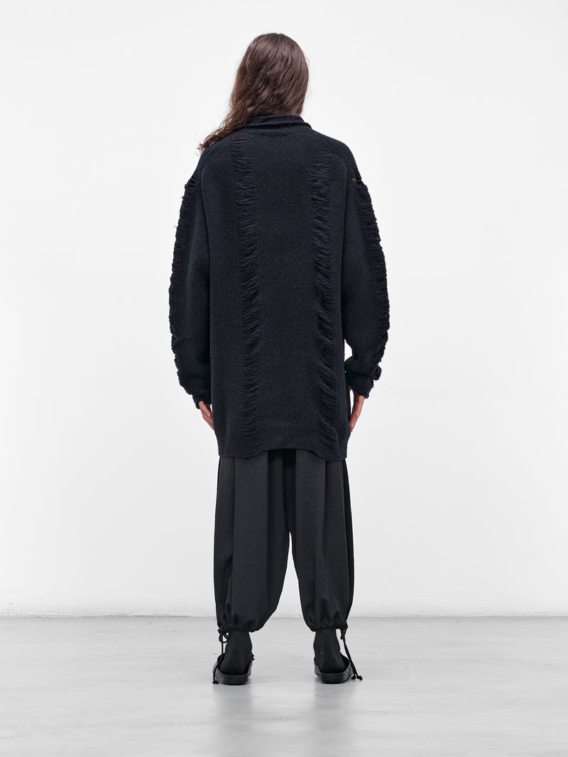 Navy Knit Distressed Polo Sweater (HL-K16-194-2-NAVY)