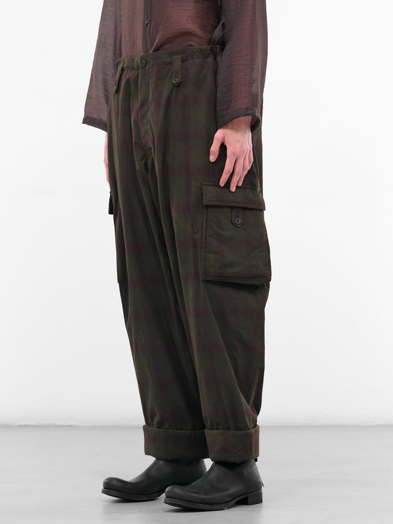 Black Wide Leg Plaid Cargos (HL-P61-015-1-BLACK)