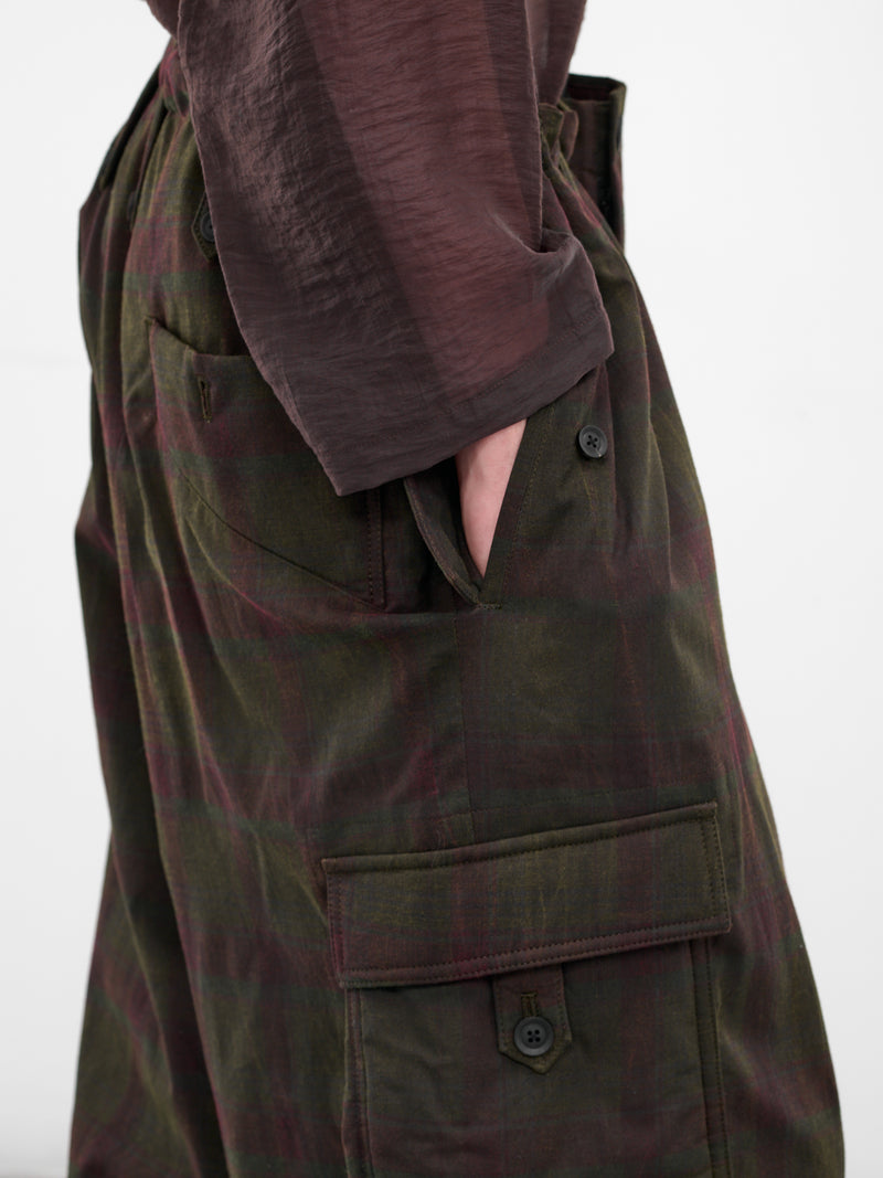 Black Wide Leg Plaid Cargos (HL-P61-015-1-BLACK)