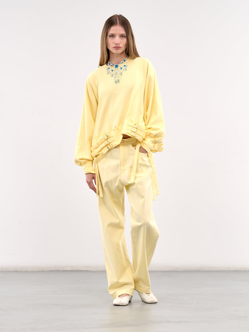 Yellow Belted Cotton-Linen Jeans (UC1E1504-LIGHT-YELLOW)