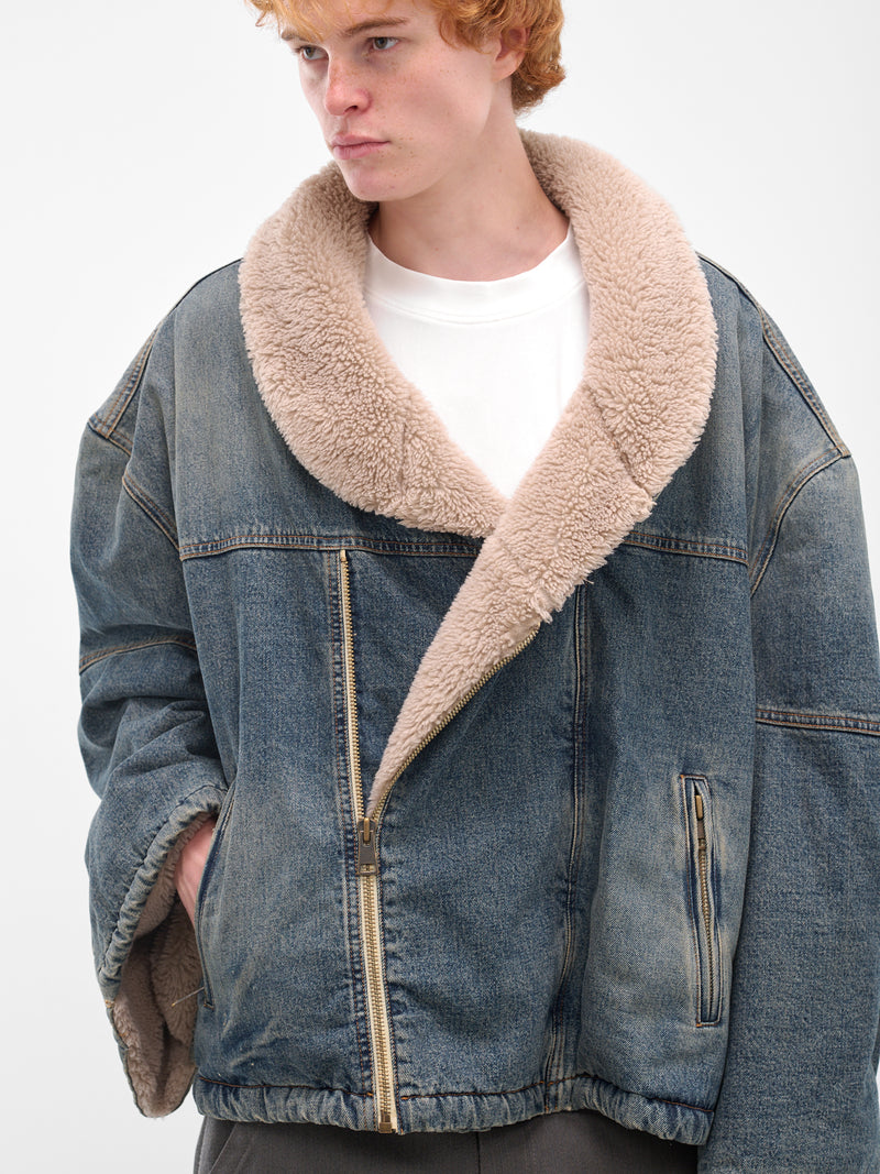 Blue Denim Shearling Boxy Jacket (HMMB67033C-HB251B-DARK-BLUE)