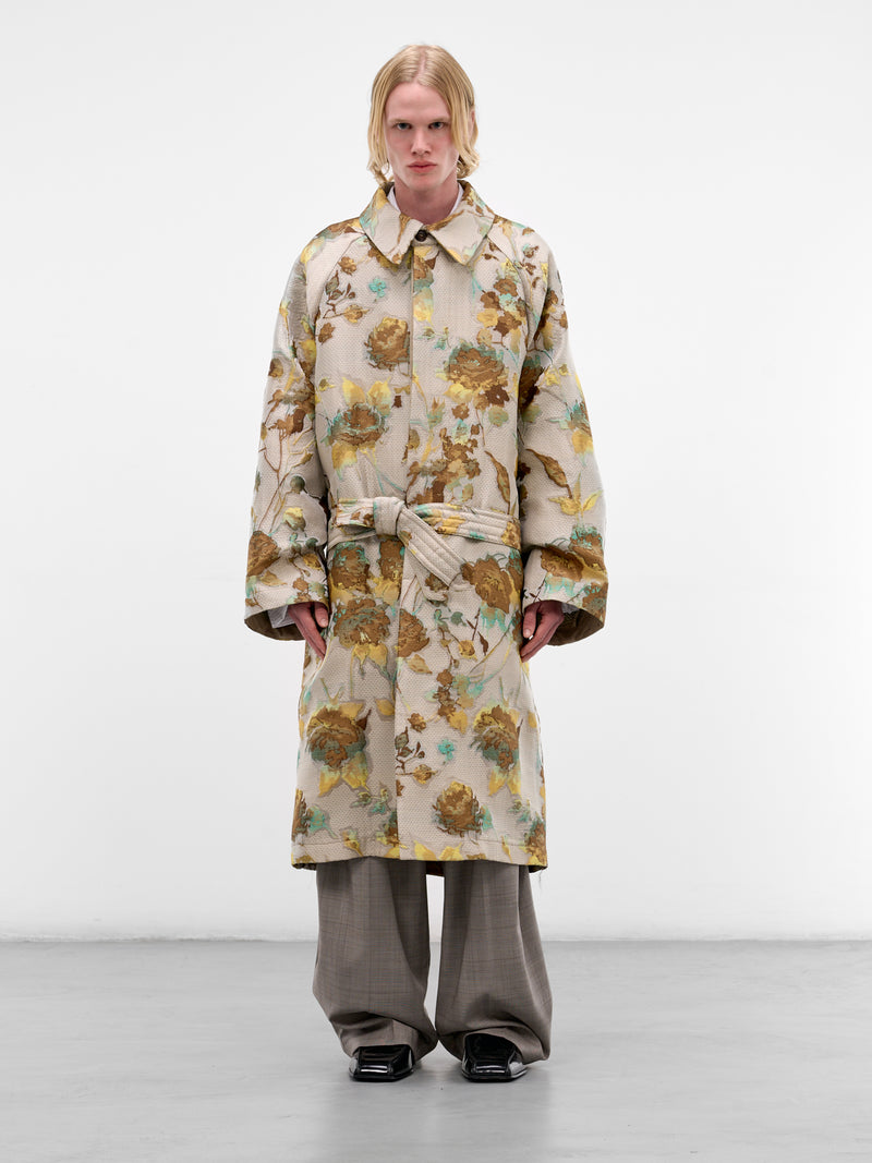 Oversized Floral Mesh Trench Coat (HMMC10054P-HC288-DARK-BROWN)