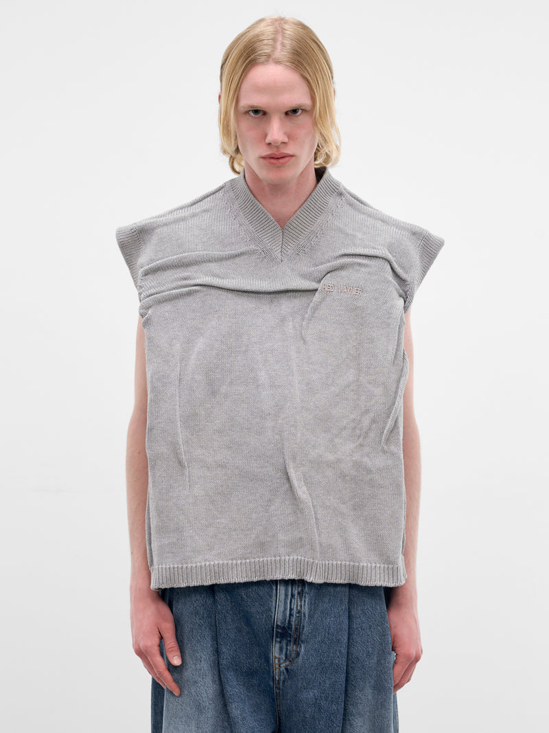 Gray Wrinkled Cotton Knit Vest (HMMC75107R-HC602-MEDIUM-GREY)