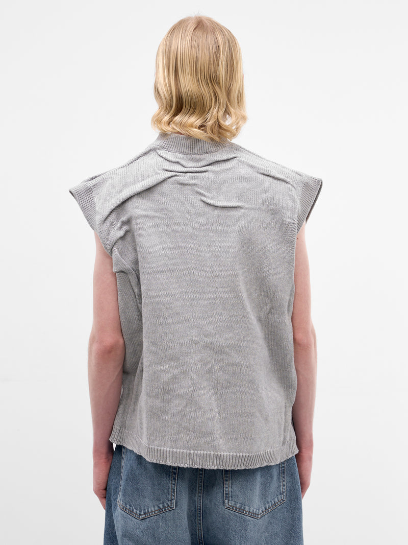 Gray Wrinkled Cotton Knit Vest (HMMC75107R-HC602-MEDIUM-GREY)
