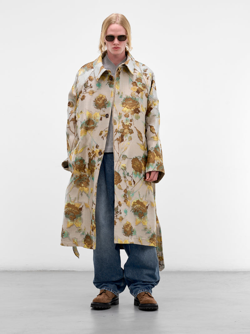 Oversized Floral Mesh Trench Coat (HMMC10054P-HC288-DARK-BROWN)