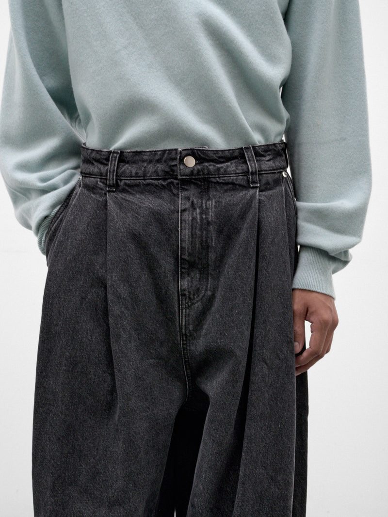Gray Denim Wide Pleated Jeans (HMMD67050R-MEDIUM-GREY)