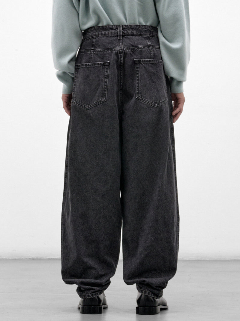 Gray Denim Wide Pleated Jeans (HMMD67050R-MEDIUM-GREY)