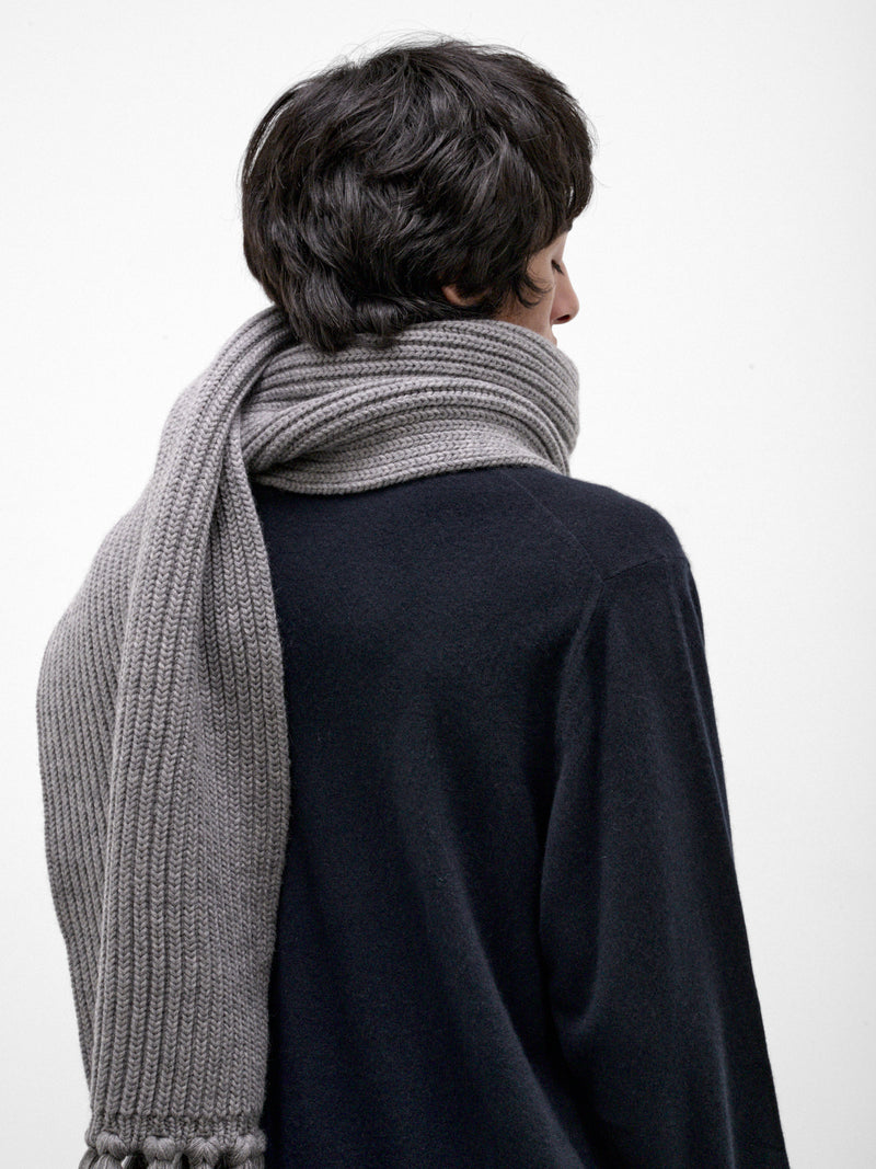 Gray Wool Knit Long Scarf (HMMD77017A-MEDIUM-GREY)