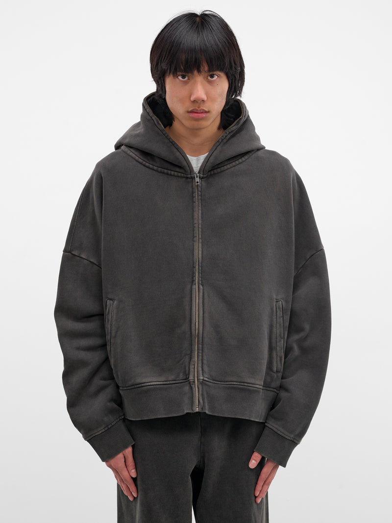 Washed Black Oversized Zip-Up Hoodie (HO03012-WASHED-BLACK)