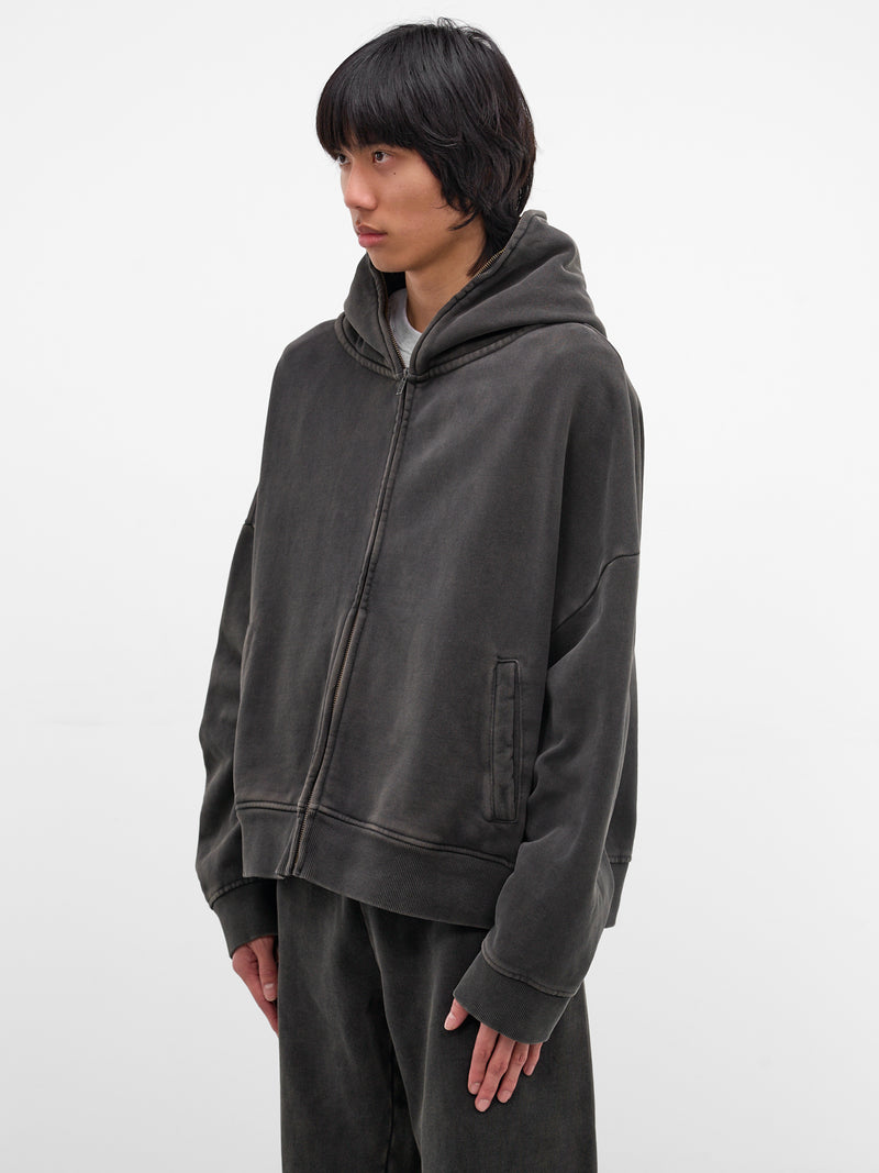 Washed Black Oversized Zip-Up Hoodie (HO03012-WASHED-BLACK)