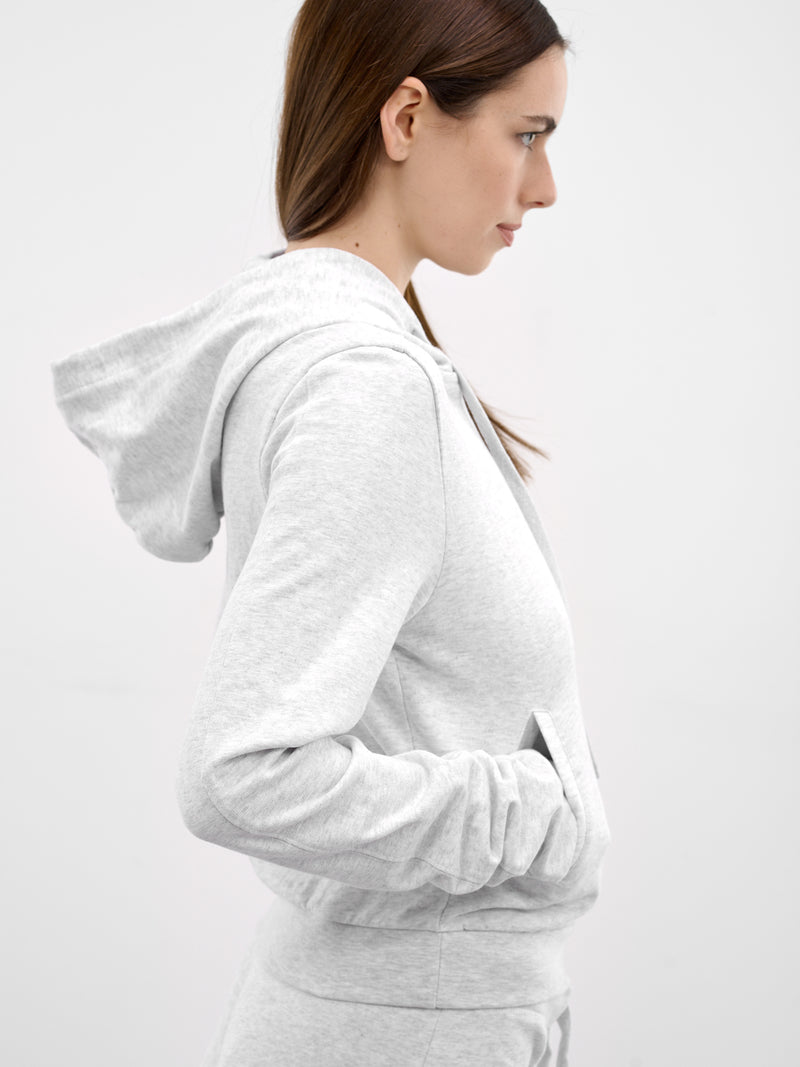 Gray Cotton Cropped Zip Hoodie (HO05012-HEATHER-GREY)