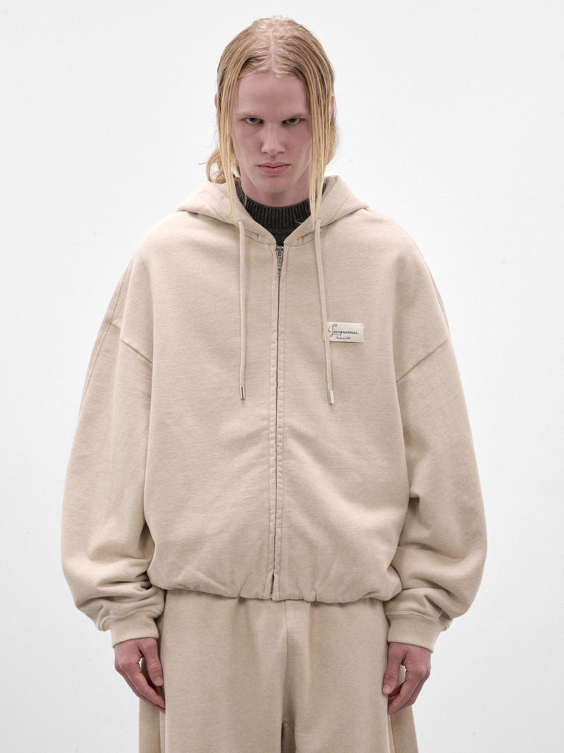 Beige Cotton Logo Zip Hoodie (HOU00314AJ00325-BEIGE)