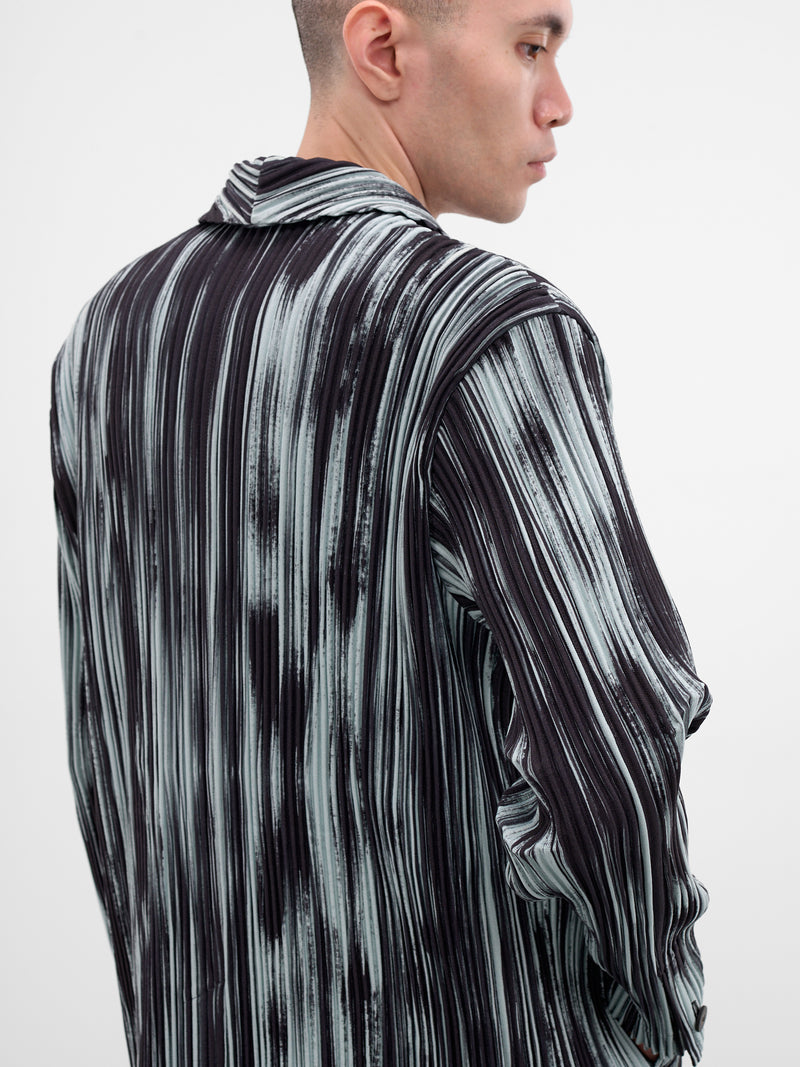 Brushstroke Stripe Pleated Blazer (HP58FD220-15-BLACK)