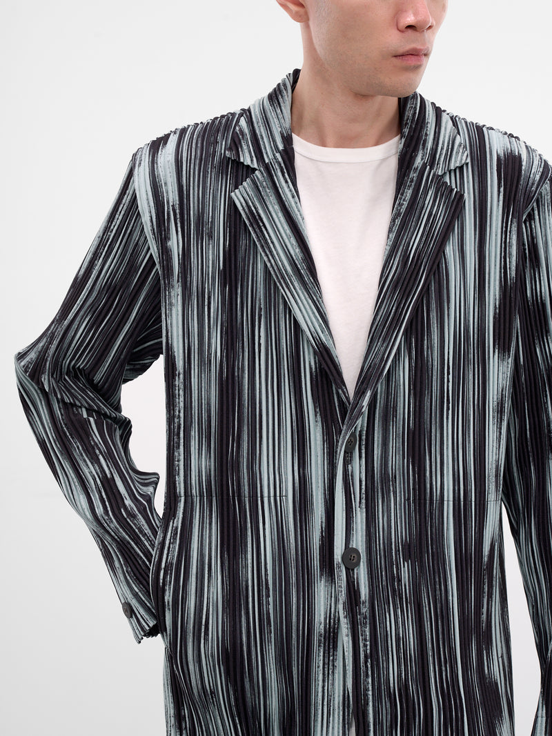 Brushstroke Stripe Pleated Blazer (HP58FD220-15-BLACK)