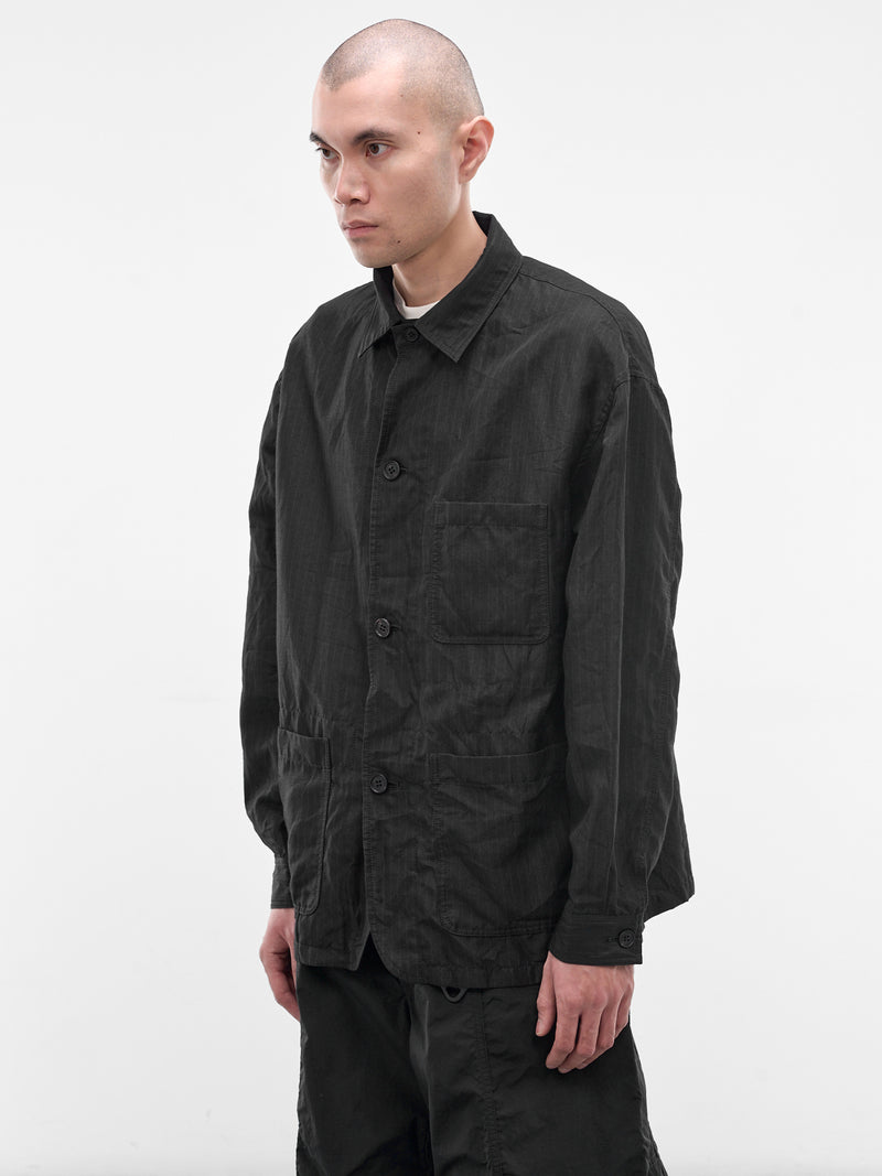 Black Striped Linen Twill Jacket (HQ-J027-S26-BLACK)
