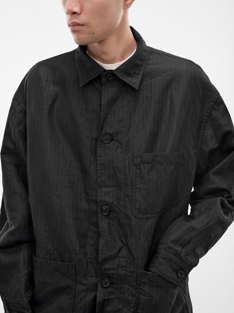 Black Striped Linen Twill Jacket (HQ-J027-S26-BLACK)