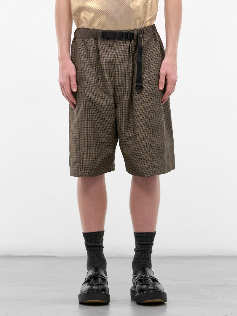 Khaki Plaid Belted Shorts (HQ-P027-S26-KHAKI)