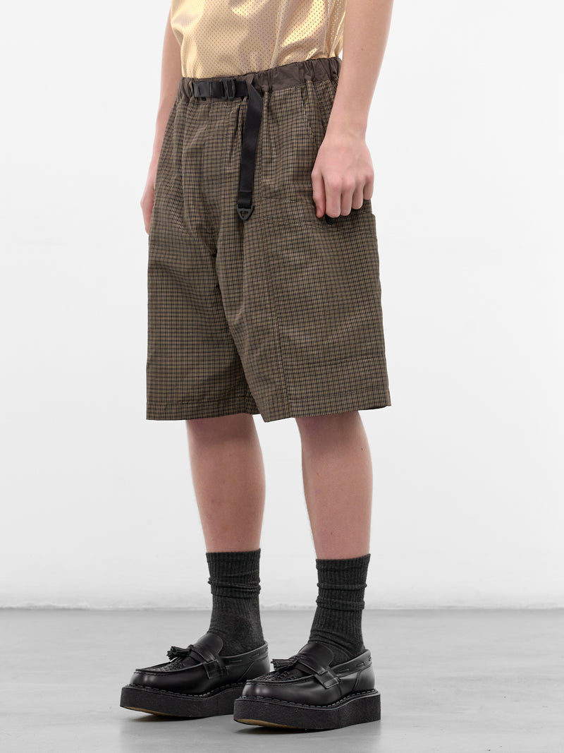 Khaki Plaid Belted Shorts (HQ-P027-S26-KHAKI)