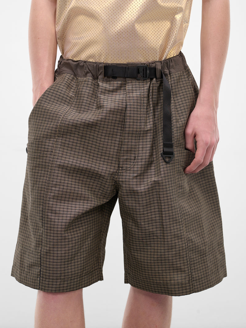 Khaki Plaid Belted Shorts (HQ-P027-S26-KHAKI)