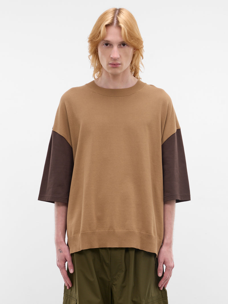 Two-Tone Cotton Oversized Tee (HQ-T004-S26-BROWN-BEIGE)