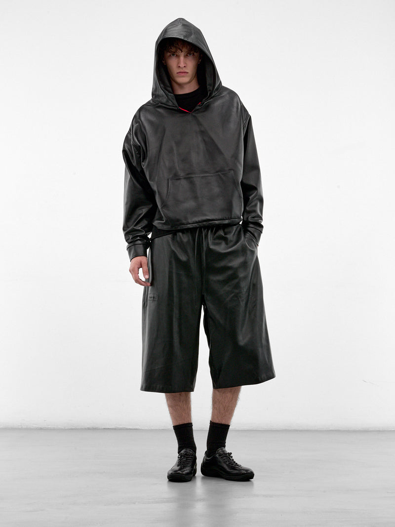 Black Boxy Leather Hoodie (HR10408-BLACK)