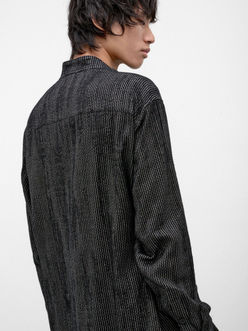Black Stand Collar Striped Shirt (HW-B18-203-1-BLACK)