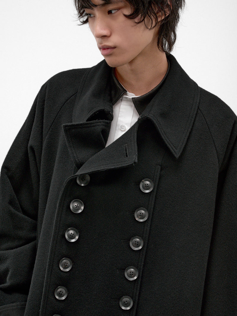 Black Wool Raglan Double Coat (HW-C15-102-2-BLACK)