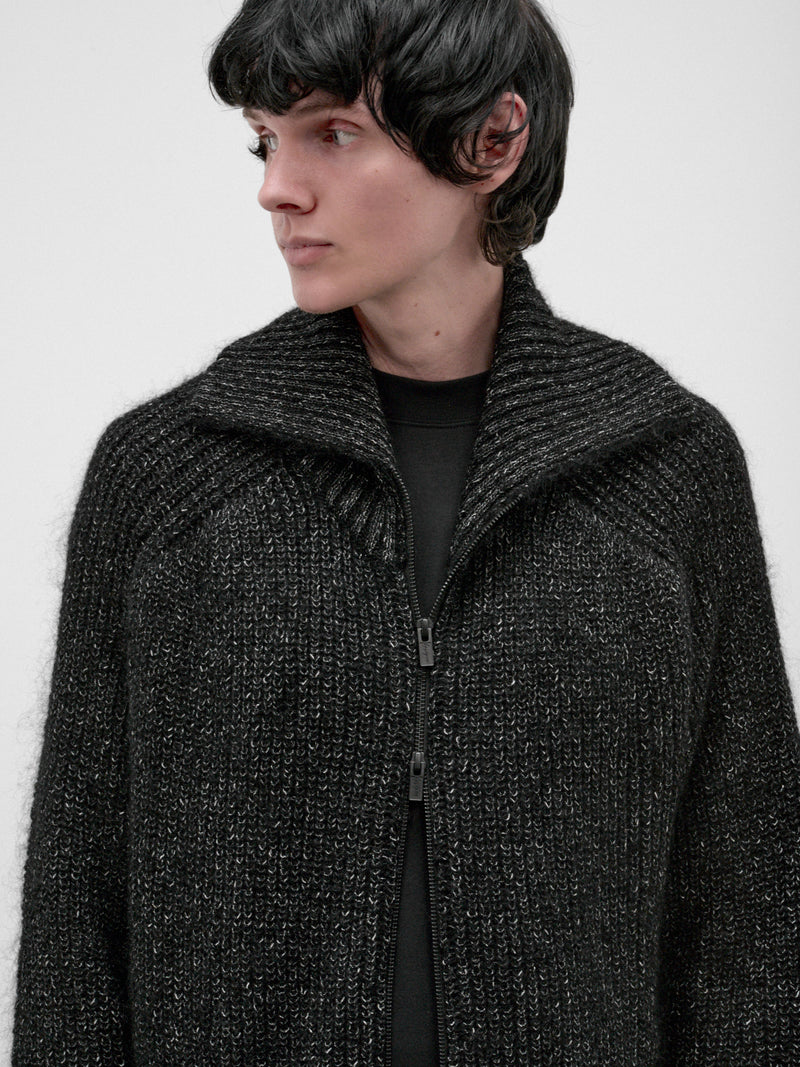Black Mohair Zio Turtleneck Cardigan (HW-K71-183-BLACK)