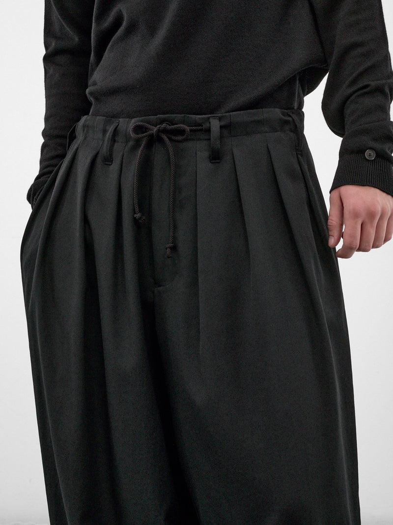 Black Gabardine Wool Balloon Trousers (HW-PO8-100-2-BLACK)