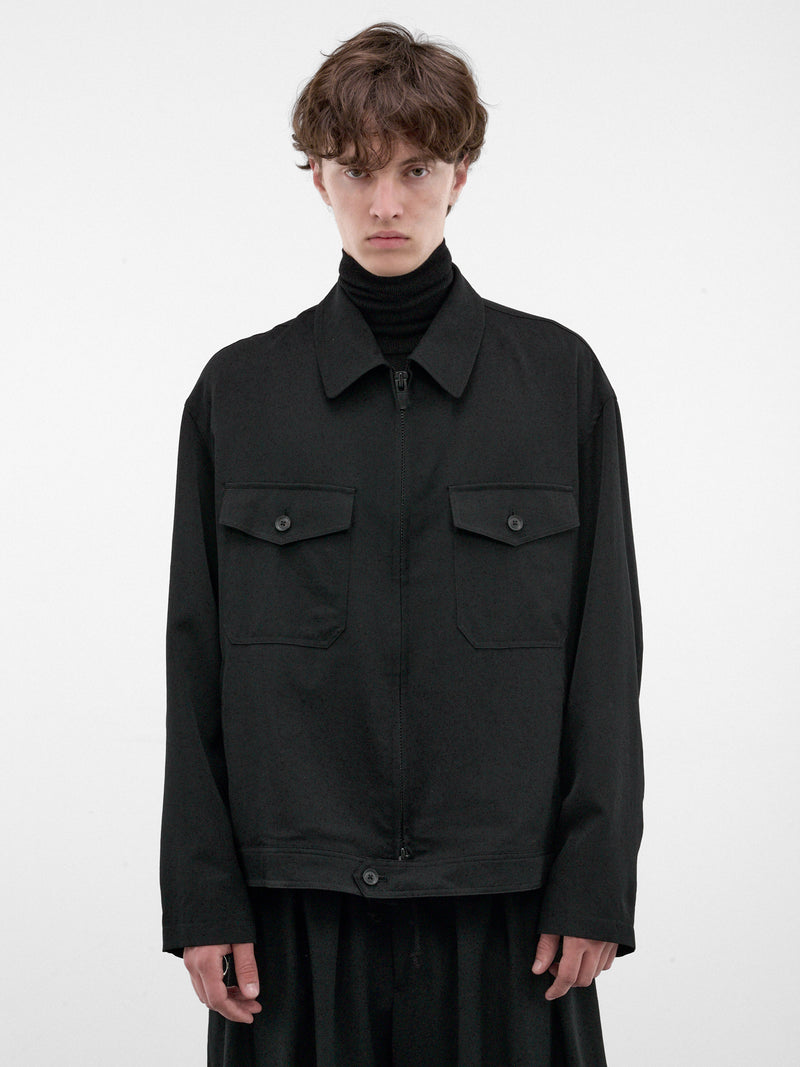 Black Gabardine Wool Zip Jacket (HW-Y01-100-2-BLACK)