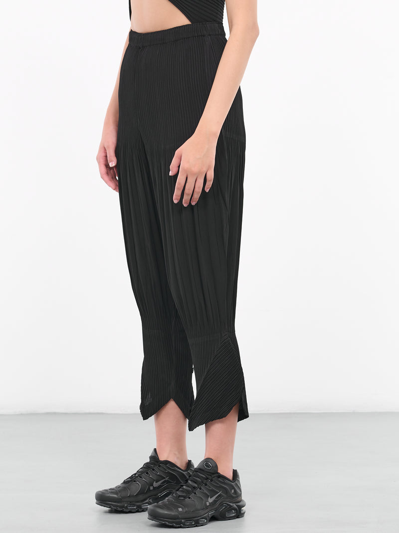 Black Pleated Crop Hatching Trousers (IM38FF188-15-BLACK)
